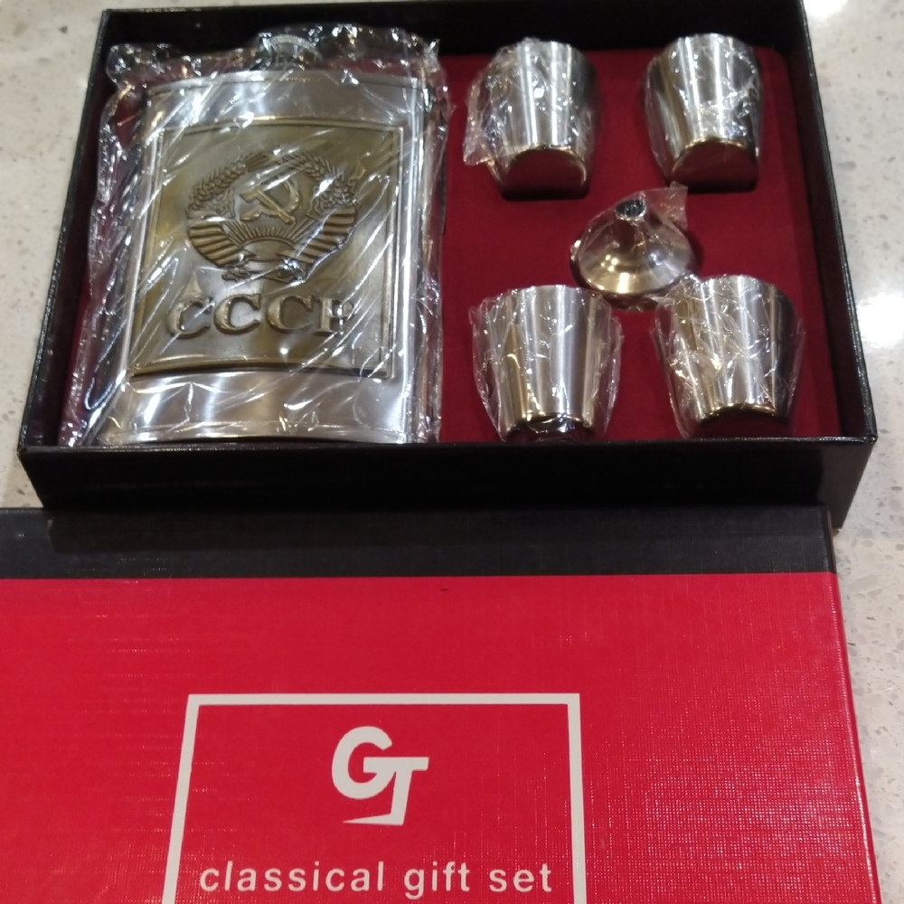 Silver Flask and Shot Glass Set